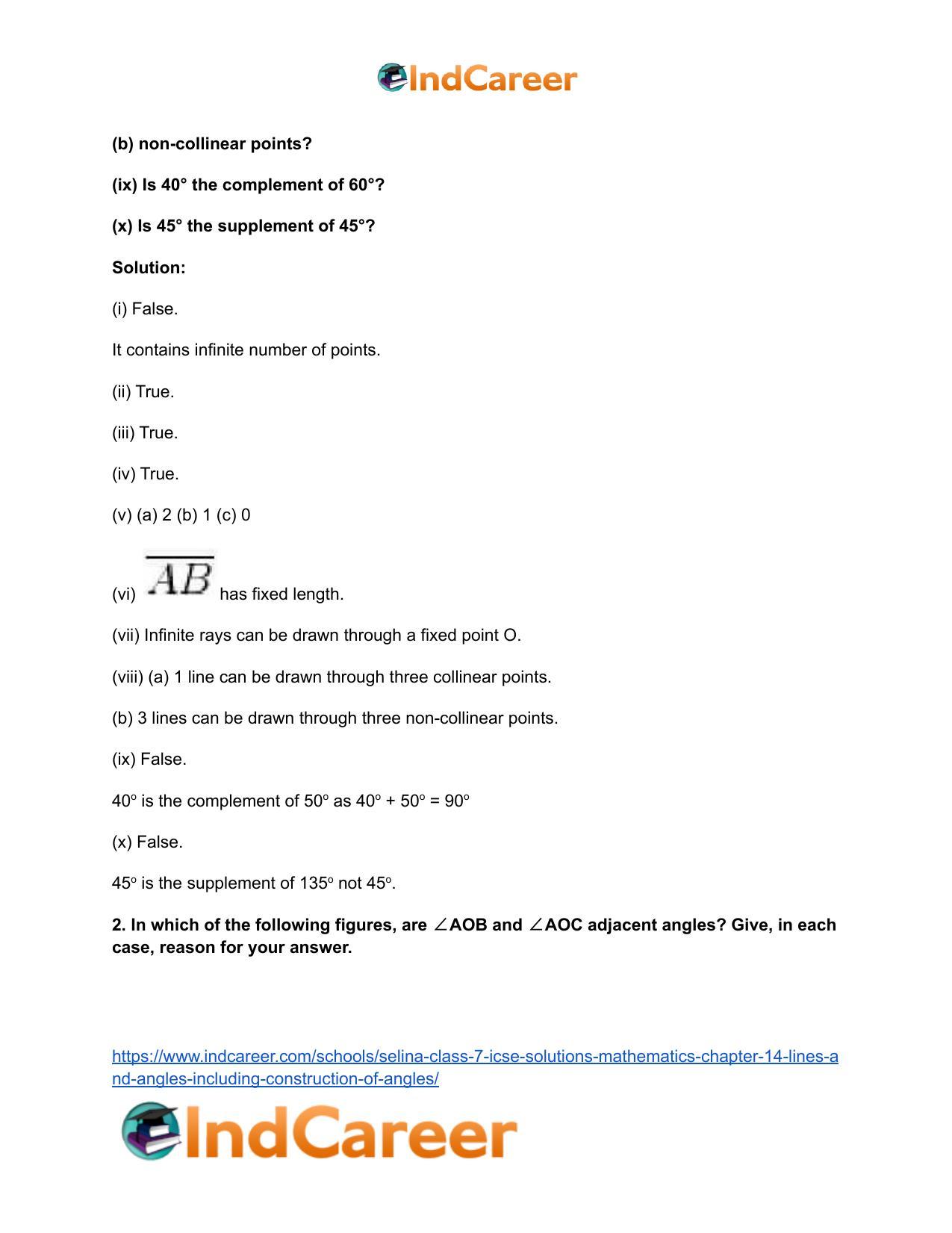 Selina Class 7 ICSE Solutions Mathematics : Chapter 14- Lines and Angles (Including Construction of Angles) - Page 3