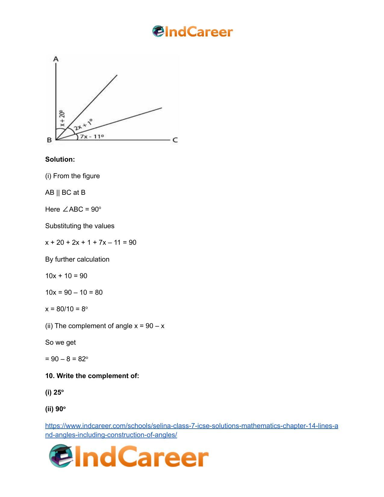 Selina Class 7 ICSE Solutions Mathematics : Chapter 14- Lines and Angles (Including Construction of Angles) - Page 11