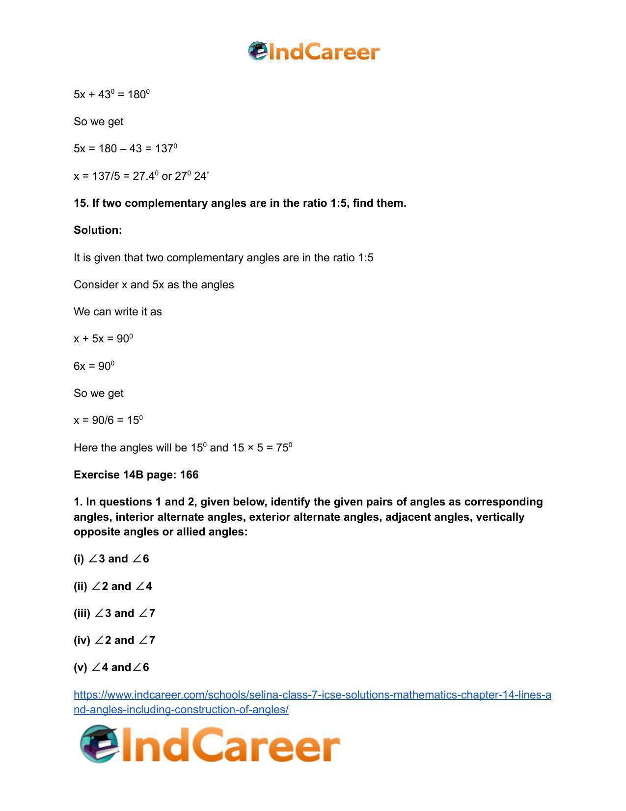 Selina Class 7 ICSE Solutions Mathematics : Chapter 14- Lines and Angles (Including Construction of Angles) - Page 17