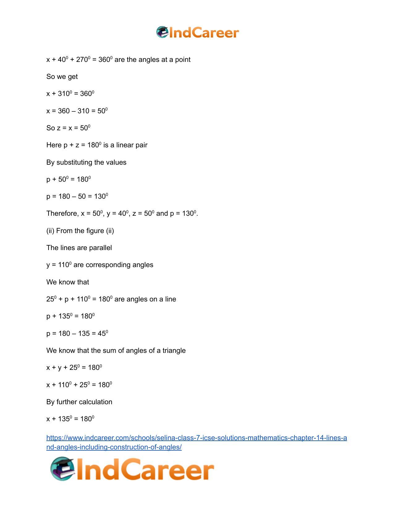 Selina Class 7 ICSE Solutions Mathematics : Chapter 14- Lines and Angles (Including Construction of Angles) - Page 34