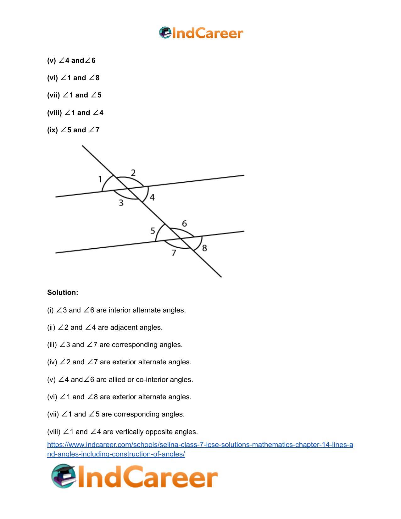 Selina Class 7 ICSE Solutions Mathematics : Chapter 14- Lines and Angles (Including Construction of Angles) - Page 72