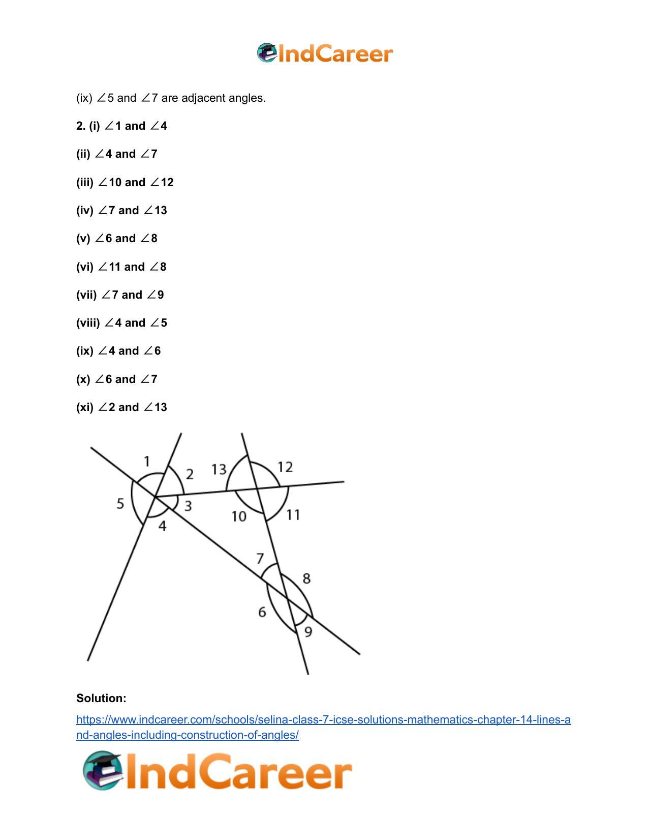 Selina Class 7 ICSE Solutions Mathematics : Chapter 14- Lines and Angles (Including Construction of Angles) - Page 73