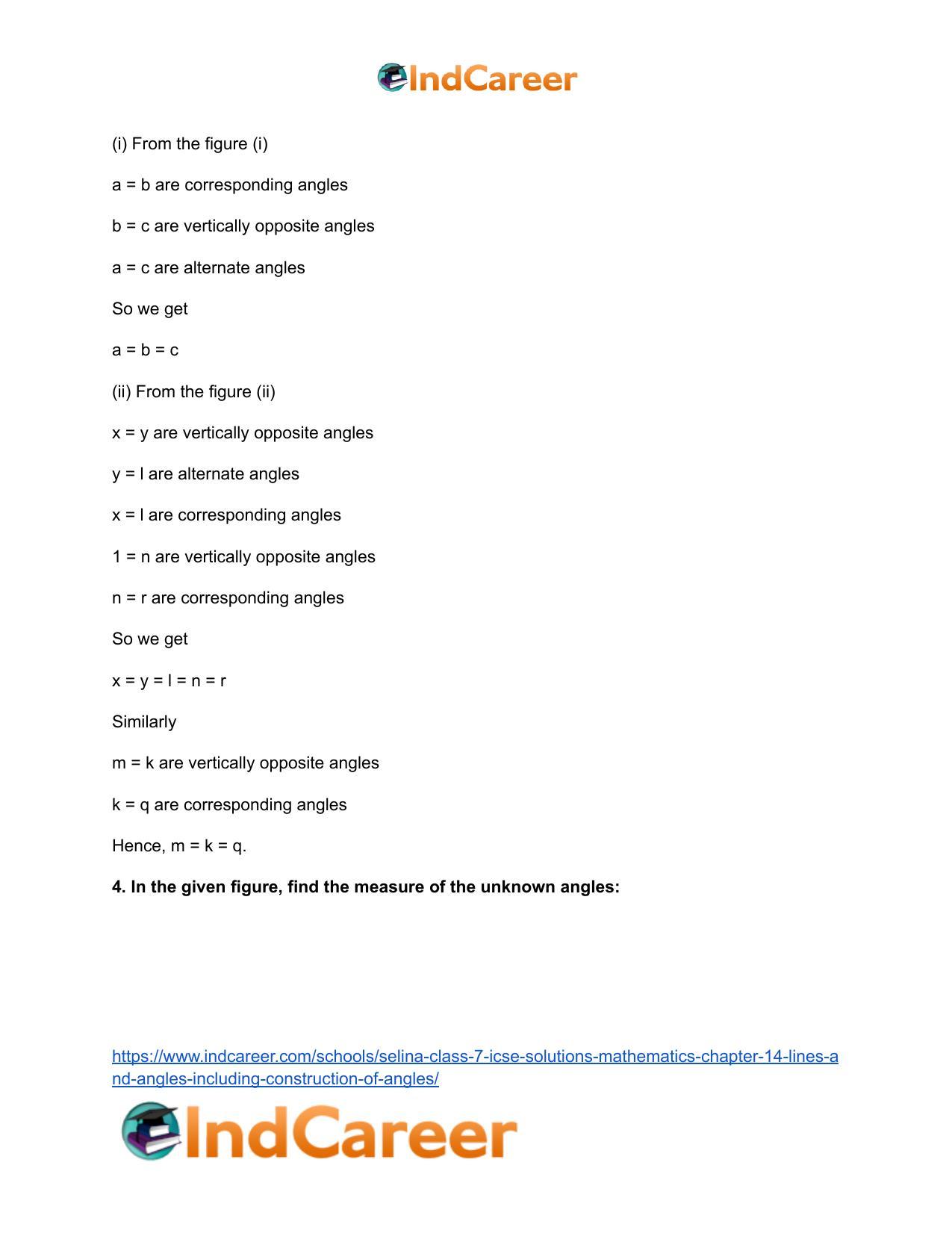 Selina Class 7 ICSE Solutions Mathematics : Chapter 14- Lines and Angles (Including Construction of Angles) - Page 75
