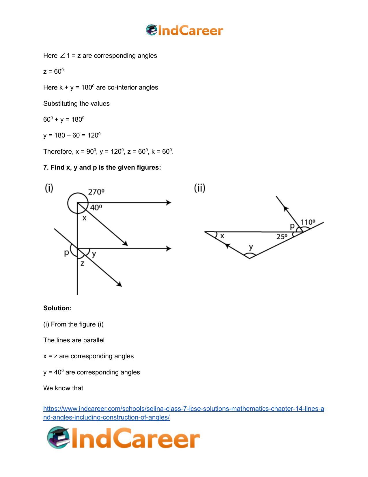 Selina Class 7 ICSE Solutions Mathematics : Chapter 14- Lines and Angles (Including Construction of Angles) - Page 87
