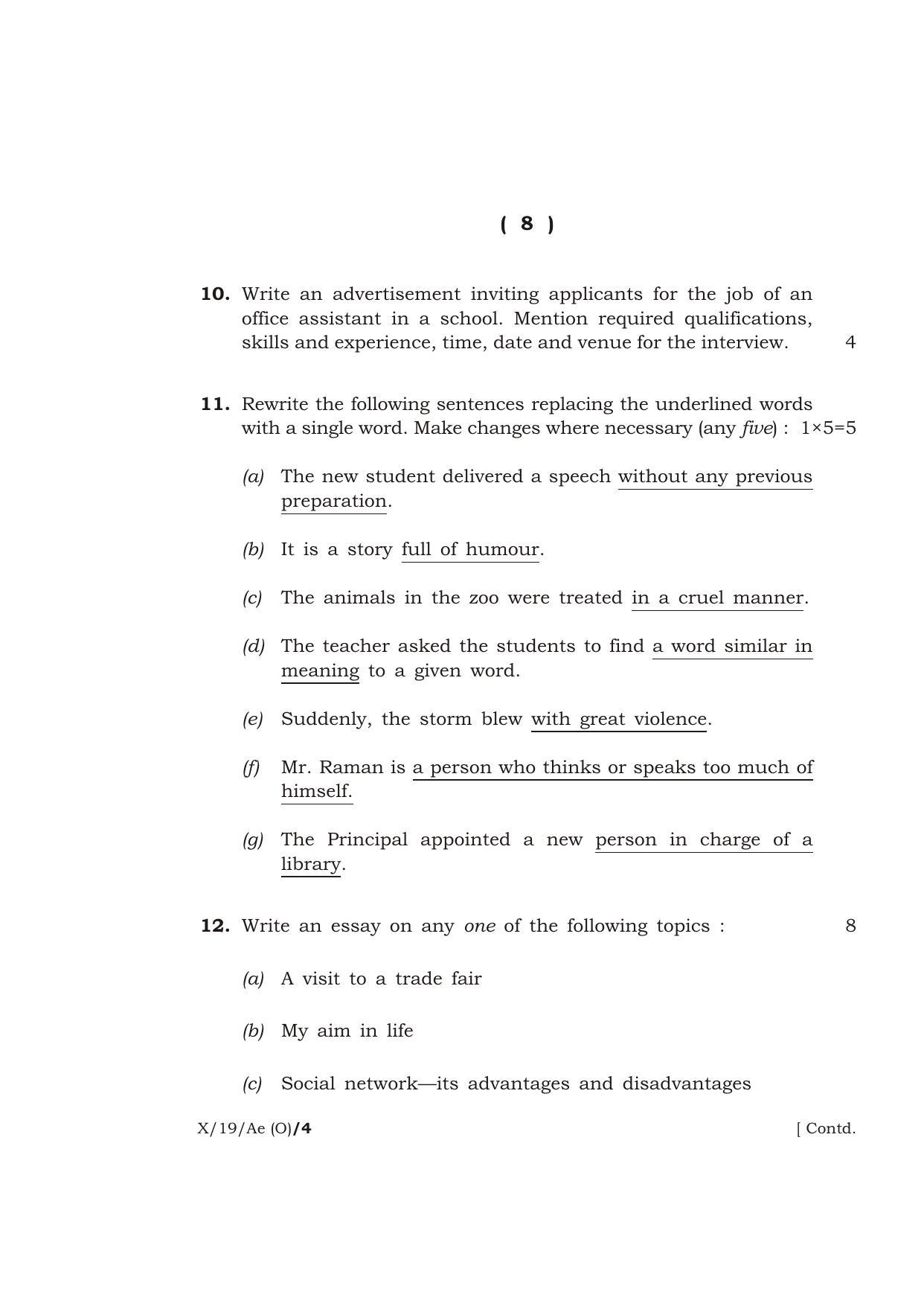 Meghalaya Board (MBOSE) Class 10 ADDITIONAL ENGLISH ( Old Course ) 2019 Question Paper - Page 8