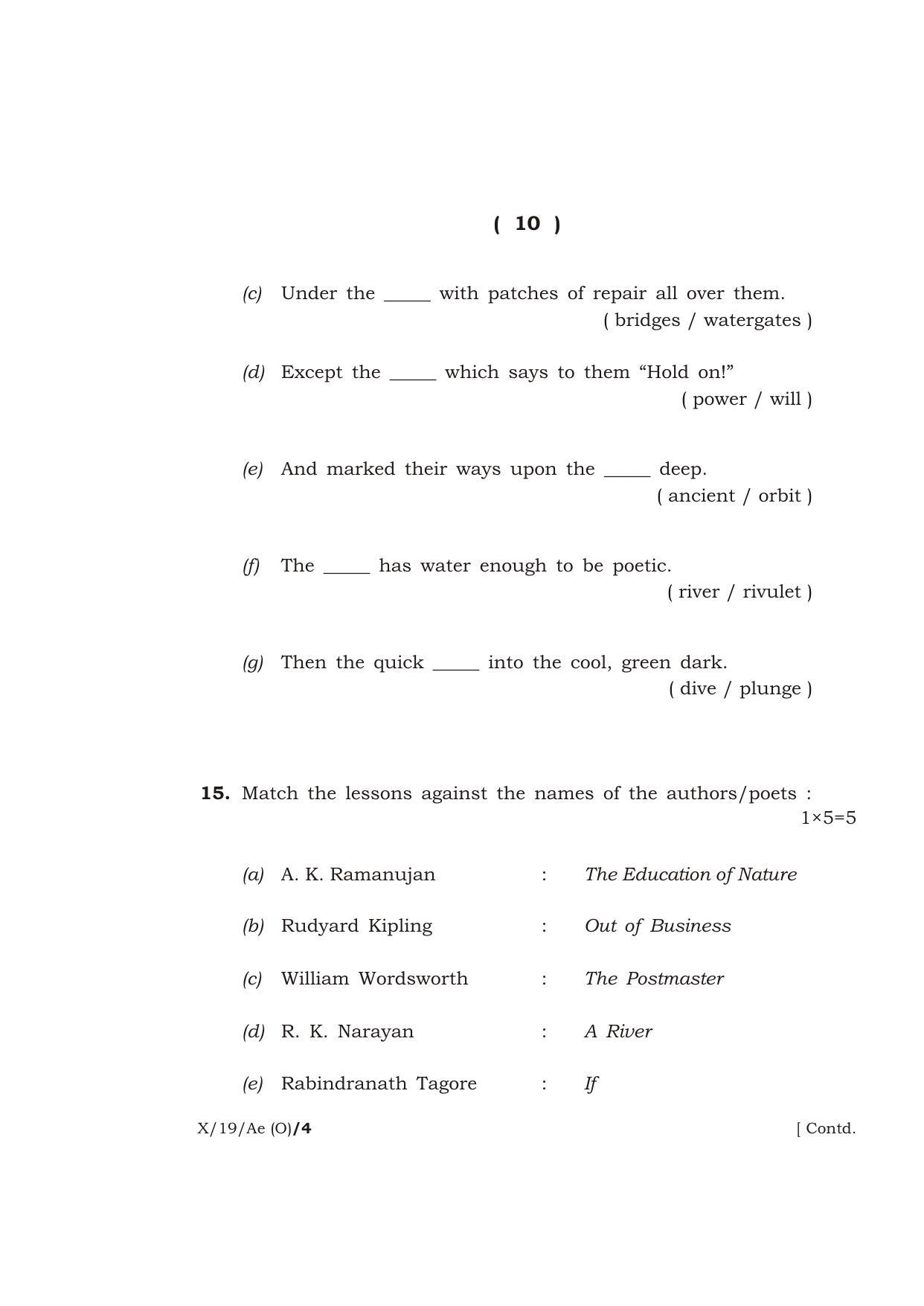 Meghalaya Board (MBOSE) Class 10 ADDITIONAL ENGLISH ( Old Course ) 2019 Question Paper - Page 10