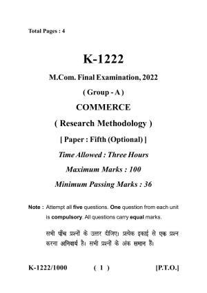 Sarguja University Question Paper - 2022 :   M.Com. (Final) Research Methodology Paper I