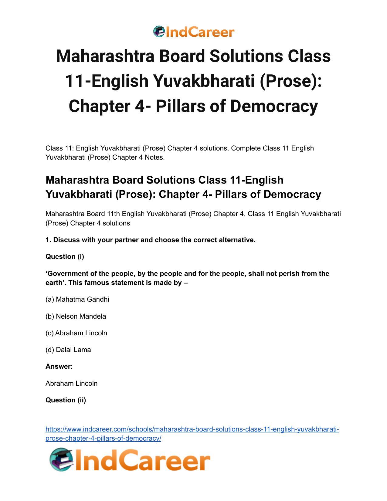 Maharashtra Board Solutions Class 11-English Yuvakbharati (Prose): Chapter 4- Pillars of Democracy - Page 2