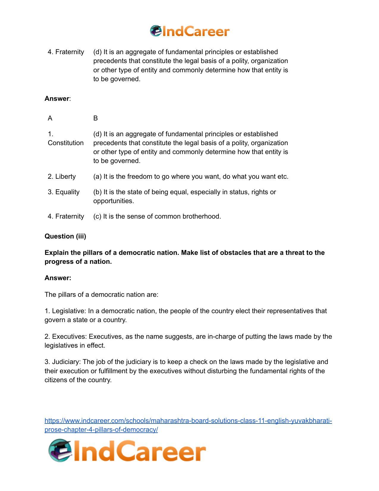 Maharashtra Board Solutions Class 11-English Yuvakbharati (Prose): Chapter 4- Pillars of Democracy - Page 5