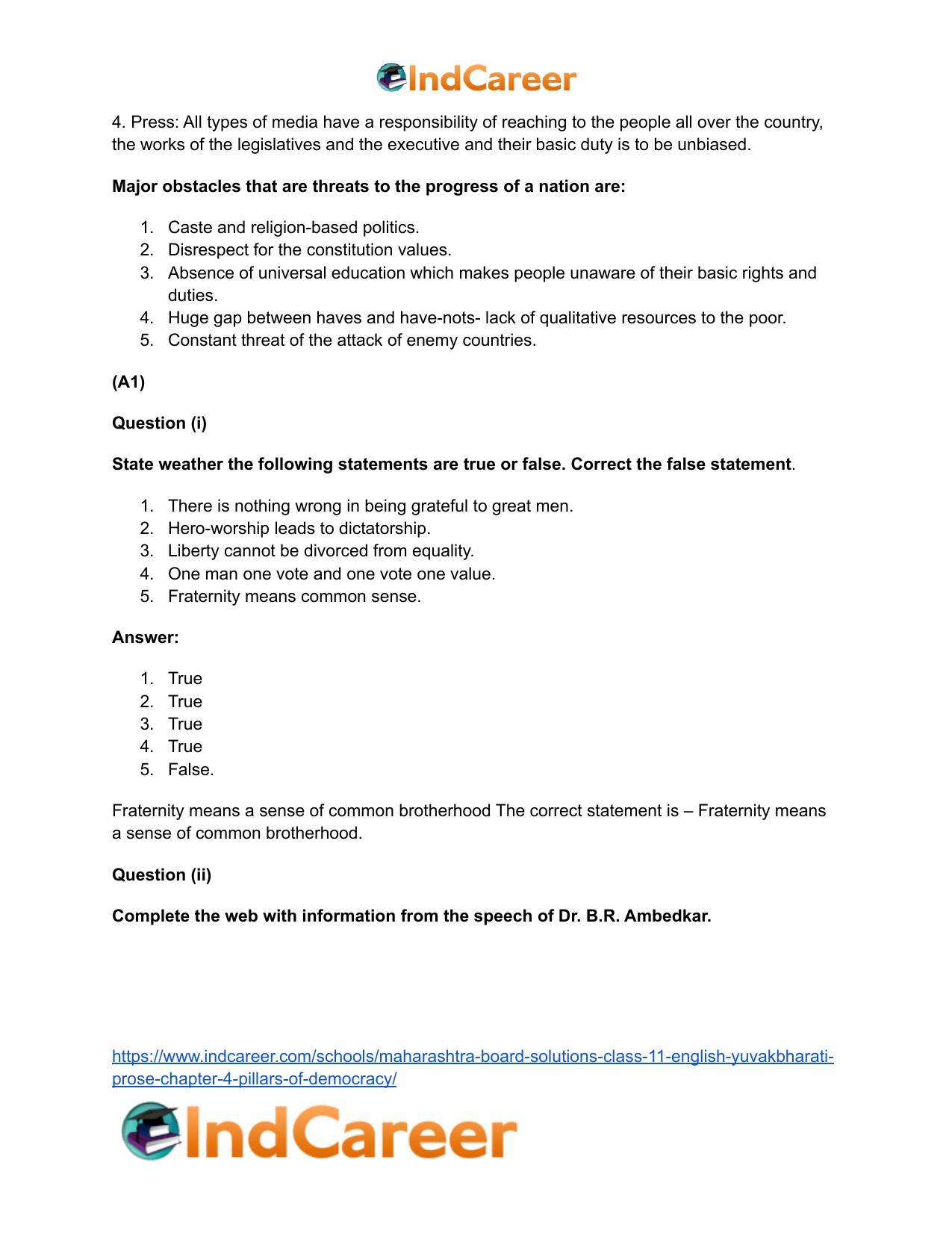 Maharashtra Board Solutions Class 11-English Yuvakbharati (Prose): Chapter 4- Pillars of Democracy - Page 6