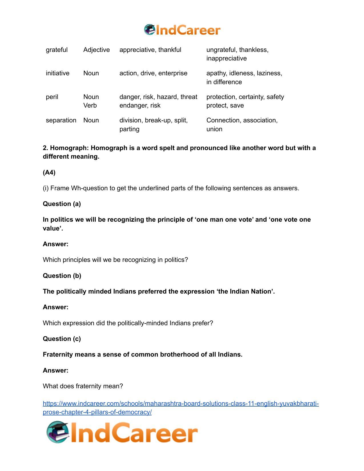 Maharashtra Board Solutions Class 11-English Yuvakbharati (Prose): Chapter 4- Pillars of Democracy - Page 11