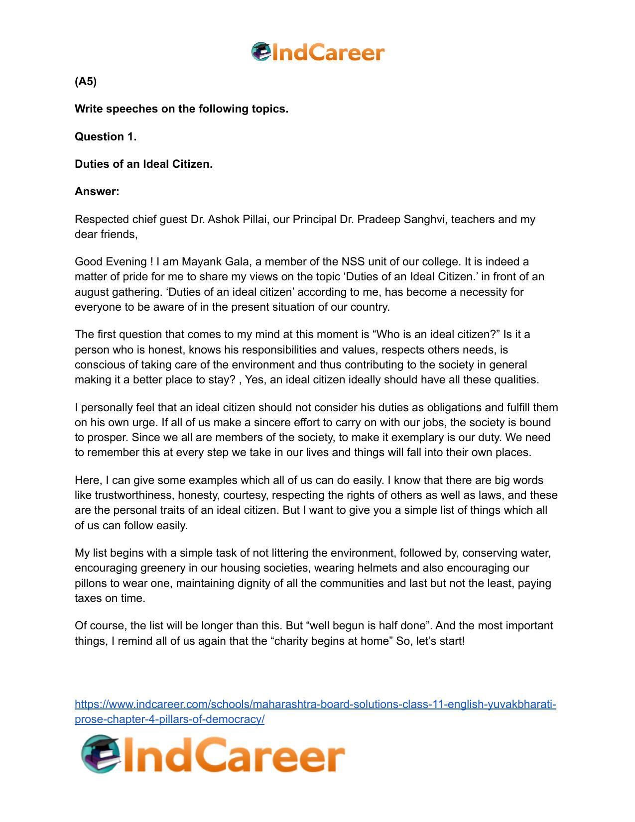 Maharashtra Board Solutions Class 11-English Yuvakbharati (Prose): Chapter 4- Pillars of Democracy - Page 12