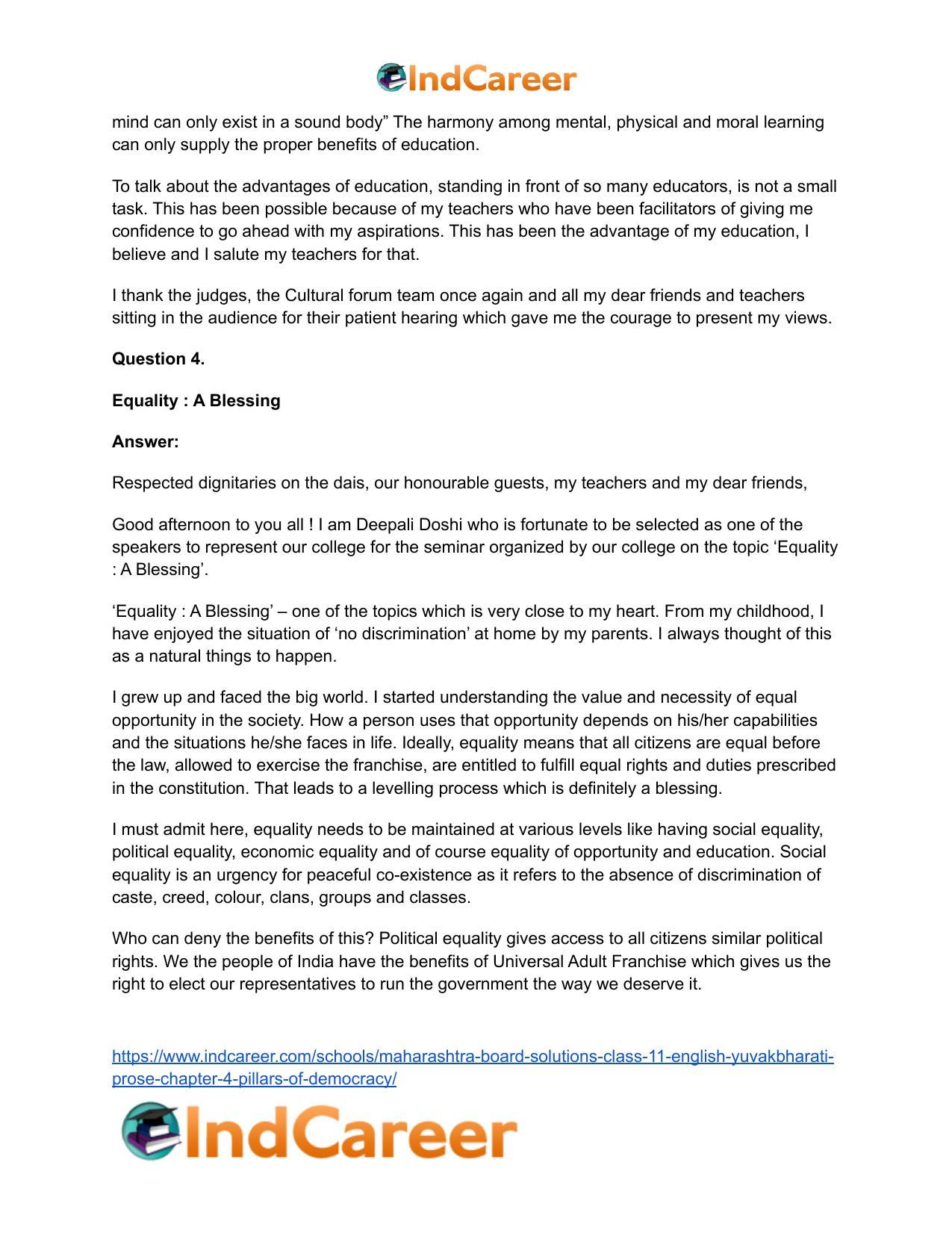 Maharashtra Board Solutions Class 11-English Yuvakbharati (Prose): Chapter 4- Pillars of Democracy - Page 15