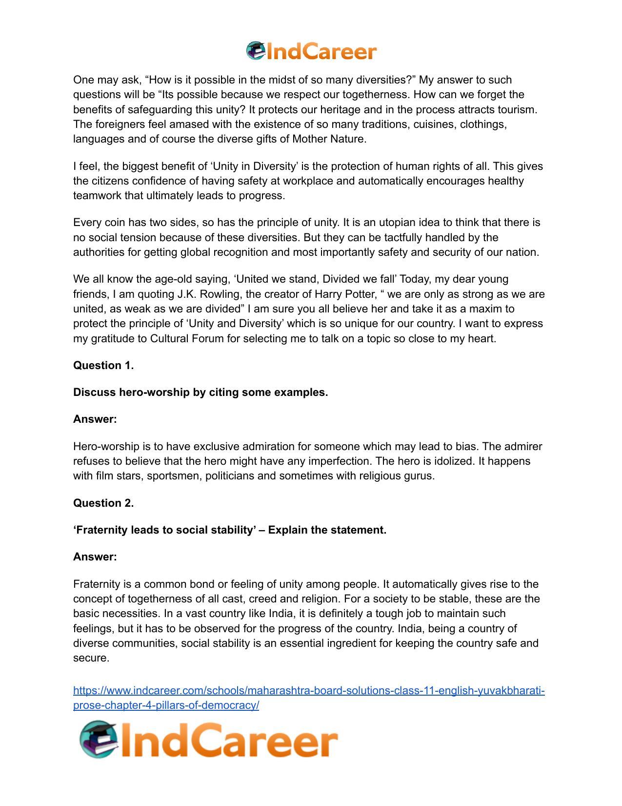 Maharashtra Board Solutions Class 11-English Yuvakbharati (Prose): Chapter 4- Pillars of Democracy - Page 18