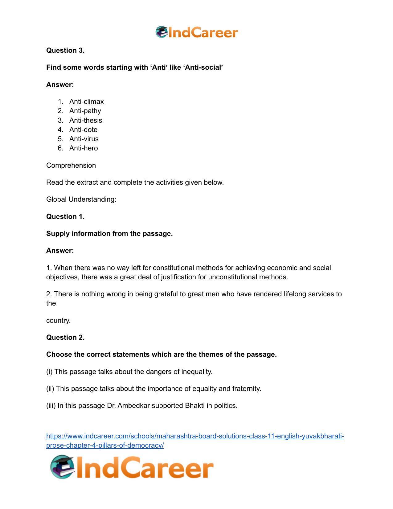 Maharashtra Board Solutions Class 11-English Yuvakbharati (Prose): Chapter 4- Pillars of Democracy - Page 19