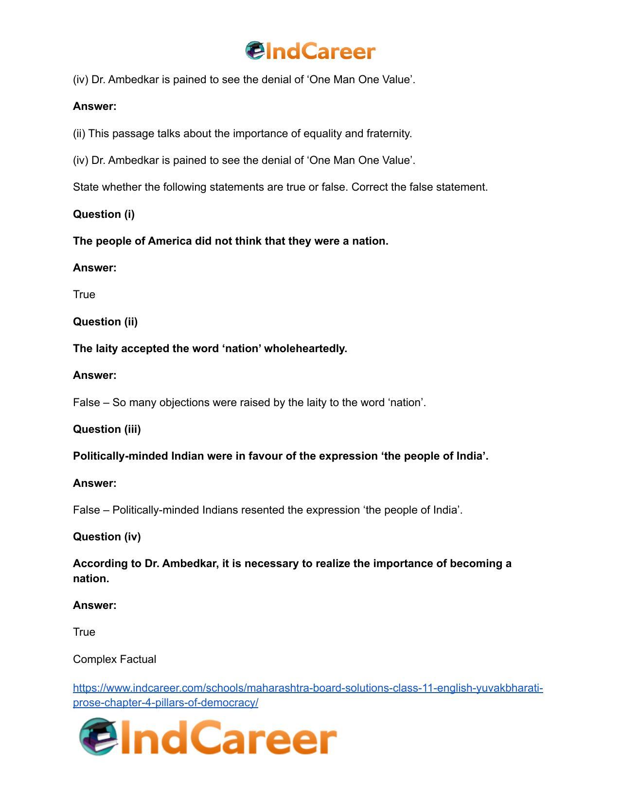 Maharashtra Board Solutions Class 11-English Yuvakbharati (Prose): Chapter 4- Pillars of Democracy - Page 20