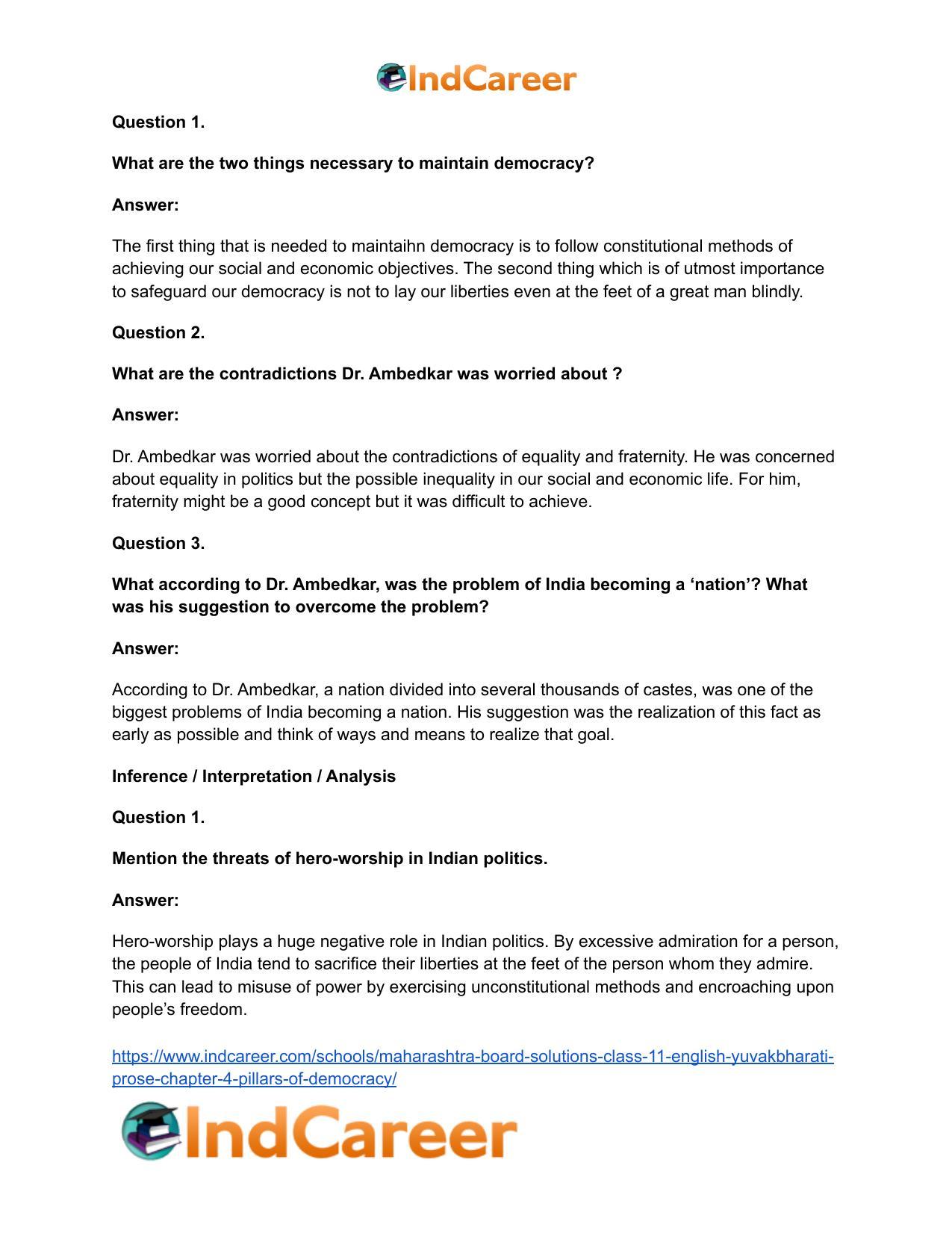 Maharashtra Board Solutions Class 11-English Yuvakbharati (Prose): Chapter 4- Pillars of Democracy - Page 21