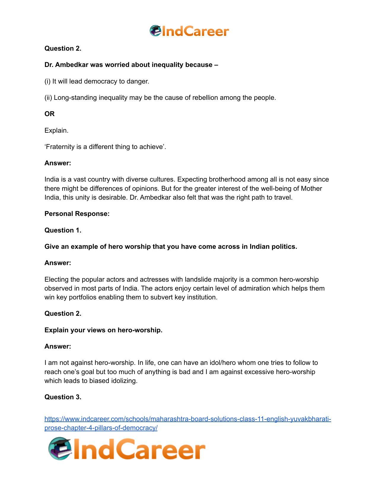 Maharashtra Board Solutions Class 11-English Yuvakbharati (Prose): Chapter 4- Pillars of Democracy - Page 22