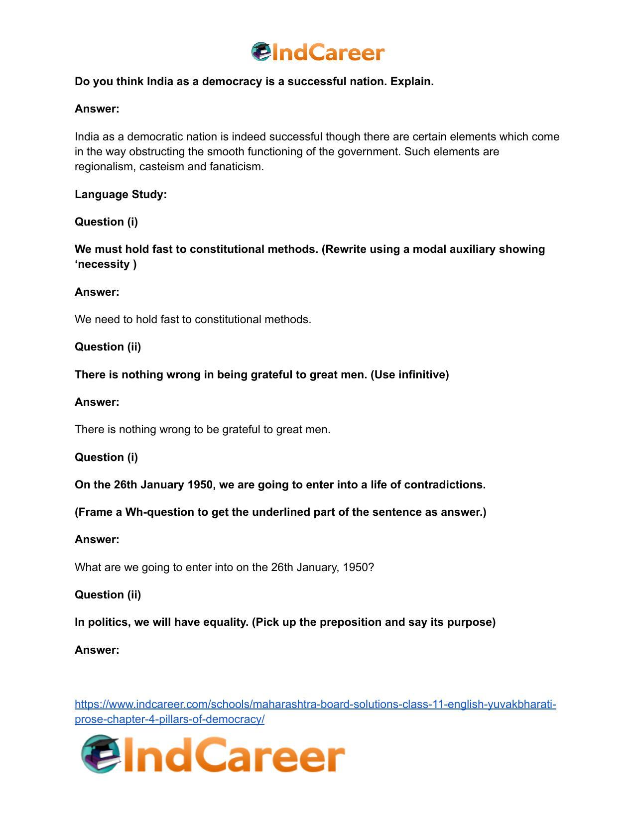 Maharashtra Board Solutions Class 11-English Yuvakbharati (Prose): Chapter 4- Pillars of Democracy - Page 23