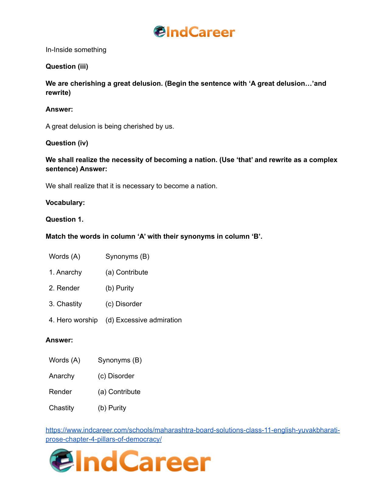 Maharashtra Board Solutions Class 11-English Yuvakbharati (Prose): Chapter 4- Pillars of Democracy - Page 24