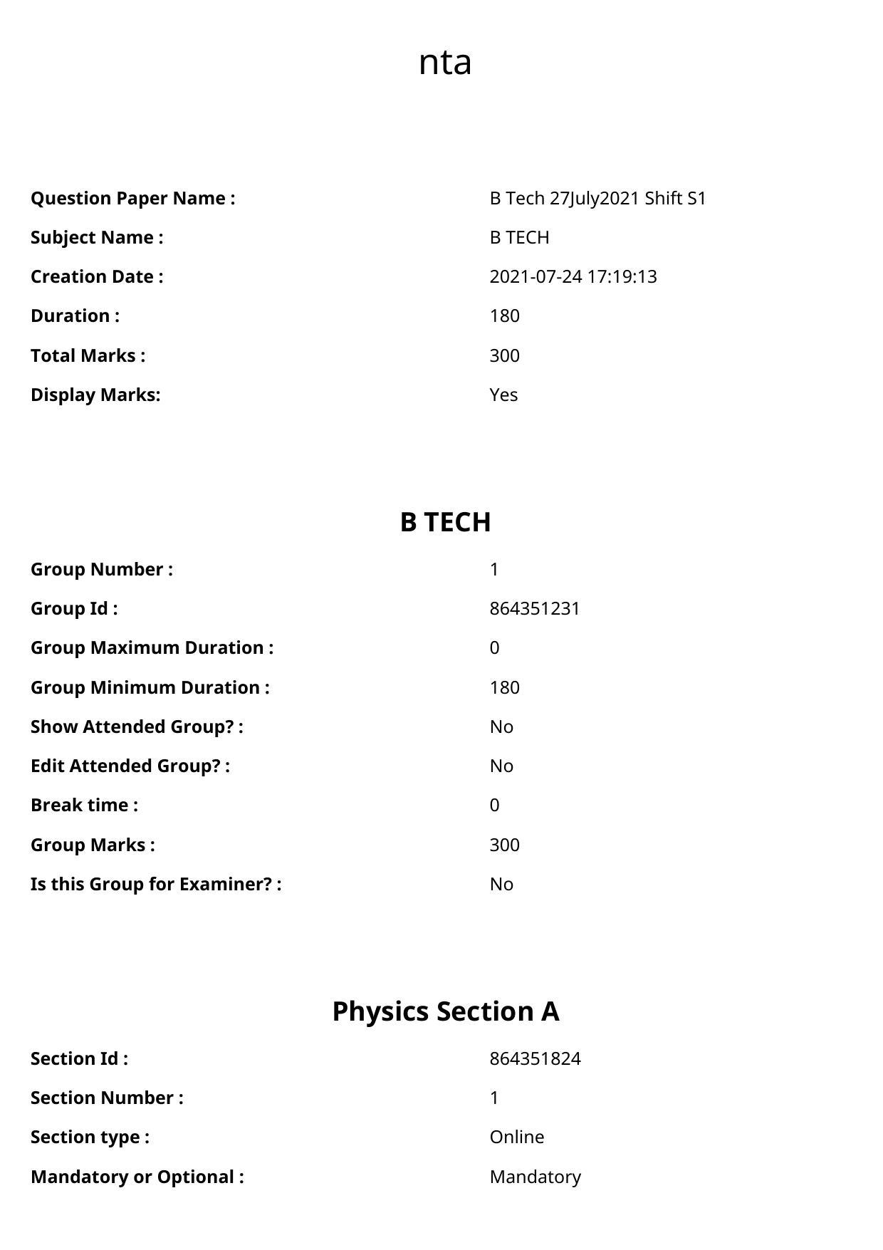 JEE Mains 2021: BTech Hindi (Shift 1) 27-07-2021 Question Paper - Page 1