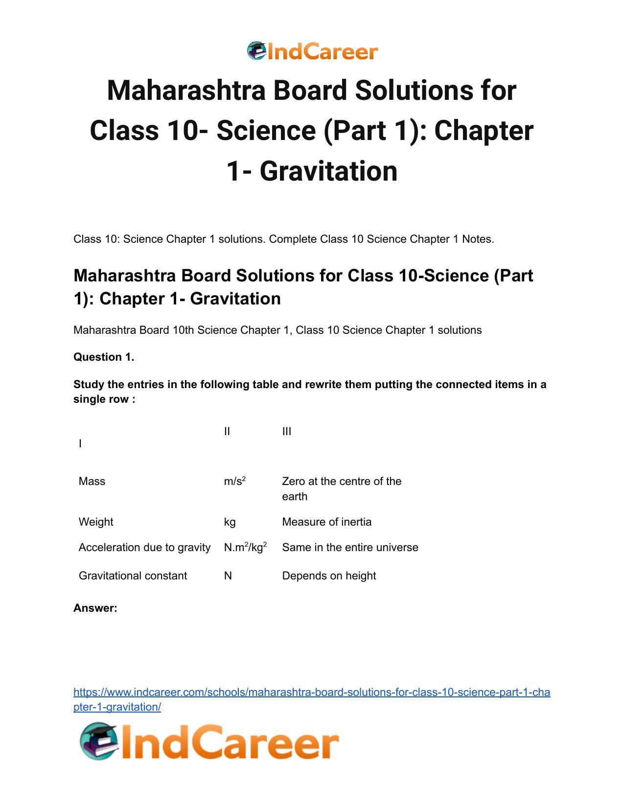 Maharashtra Board Solutions for Class 10- Science (Part 1): Chapter 1- Gravitation - Page 2