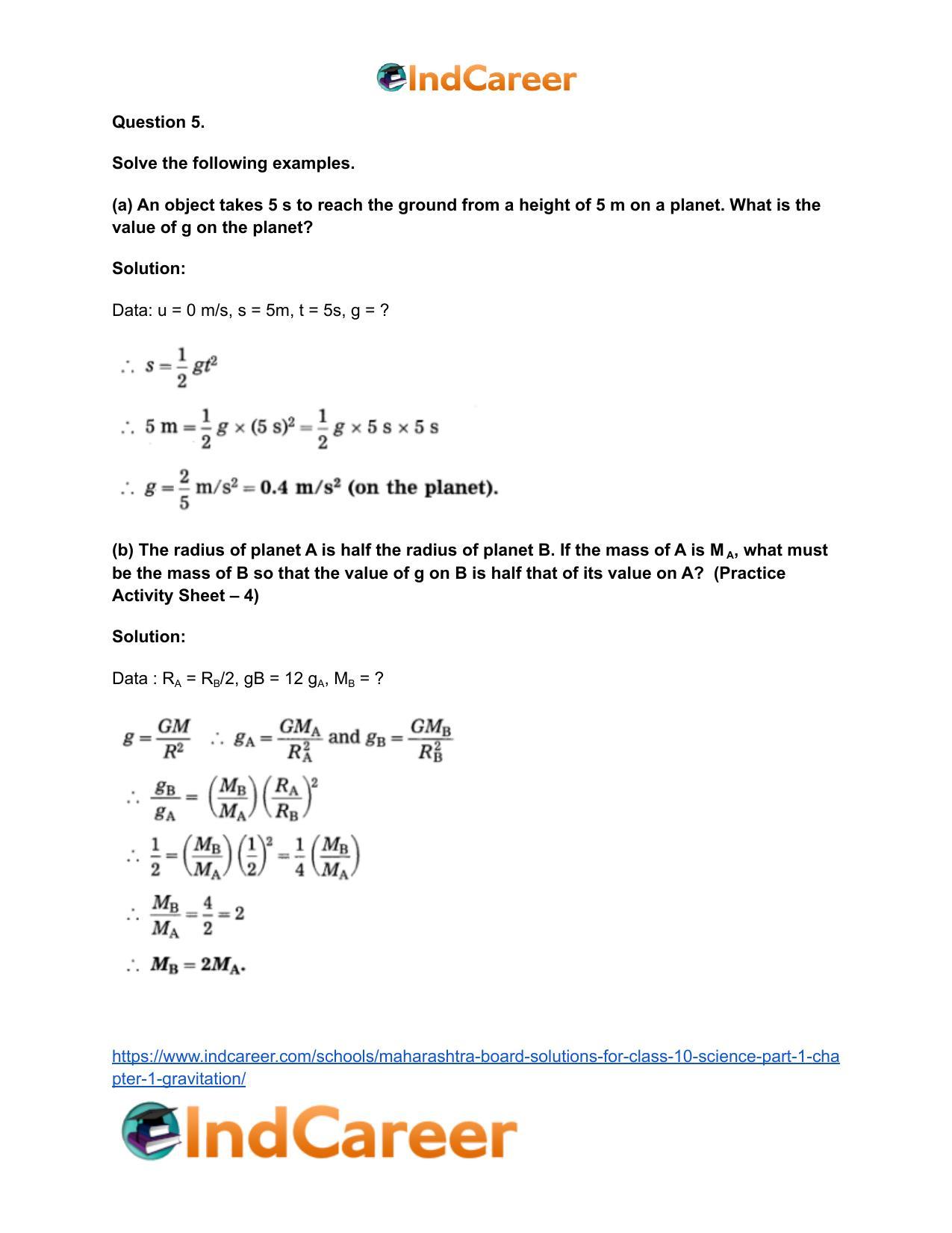 Maharashtra Board Solutions for Class 10- Science (Part 1): Chapter 1- Gravitation - Page 10