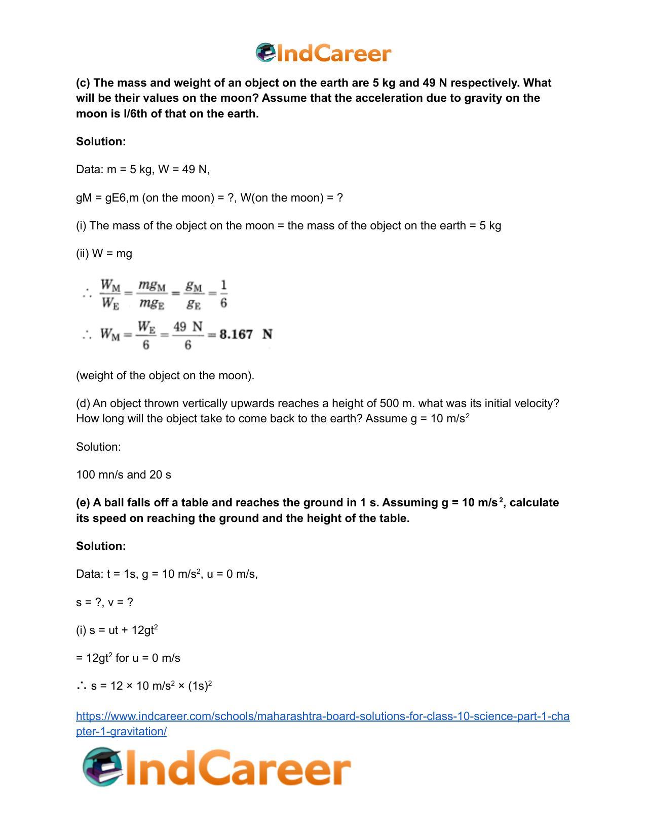 Maharashtra Board Solutions for Class 10- Science (Part 1): Chapter 1- Gravitation - Page 11