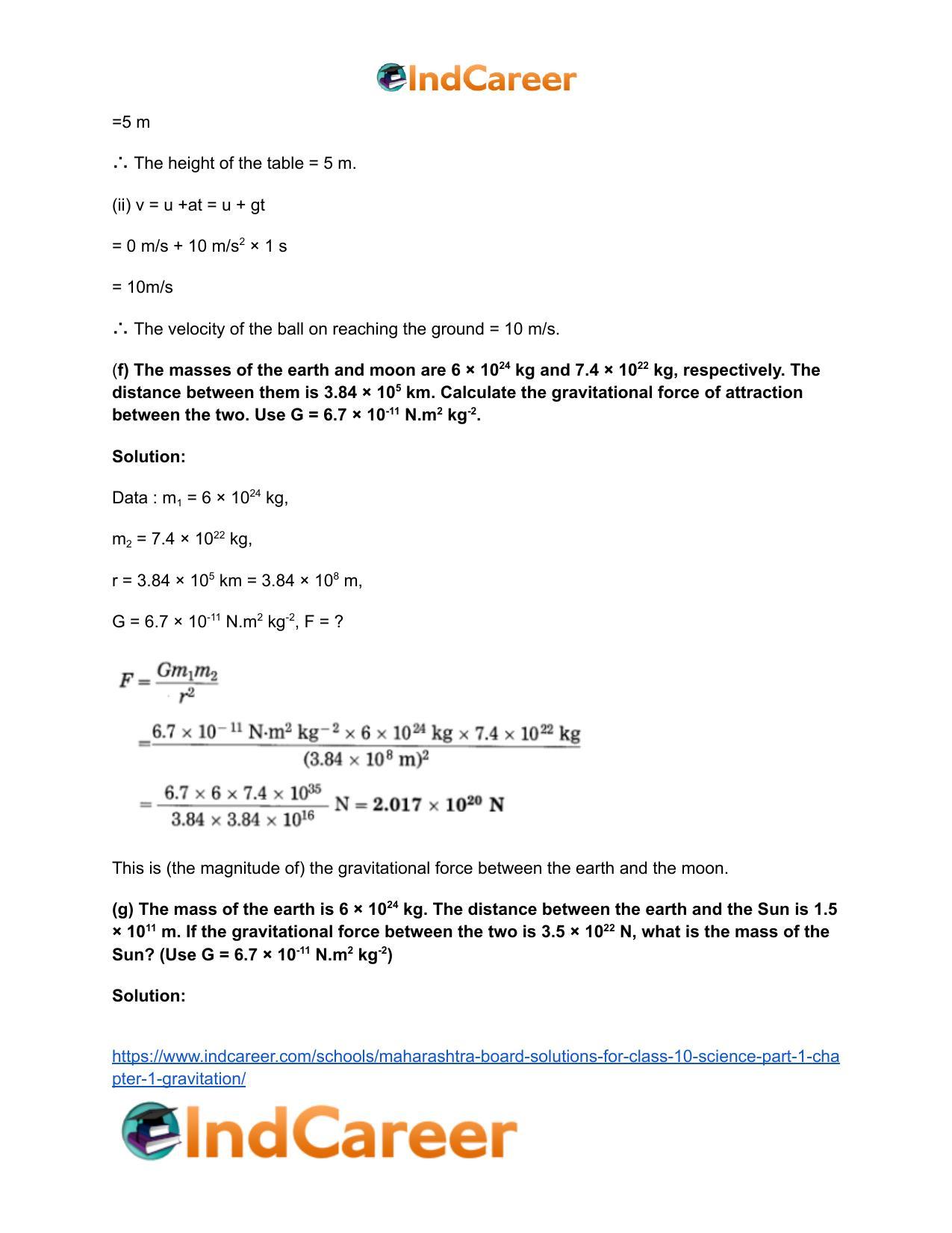 Maharashtra Board Solutions for Class 10- Science (Part 1): Chapter 1- Gravitation - Page 12