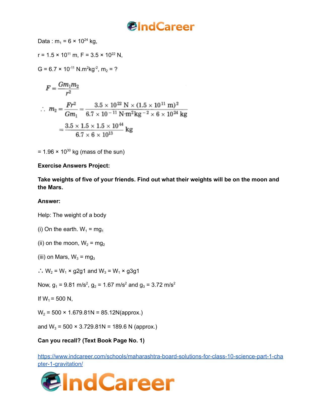 Maharashtra Board Solutions for Class 10- Science (Part 1): Chapter 1- Gravitation - Page 13
