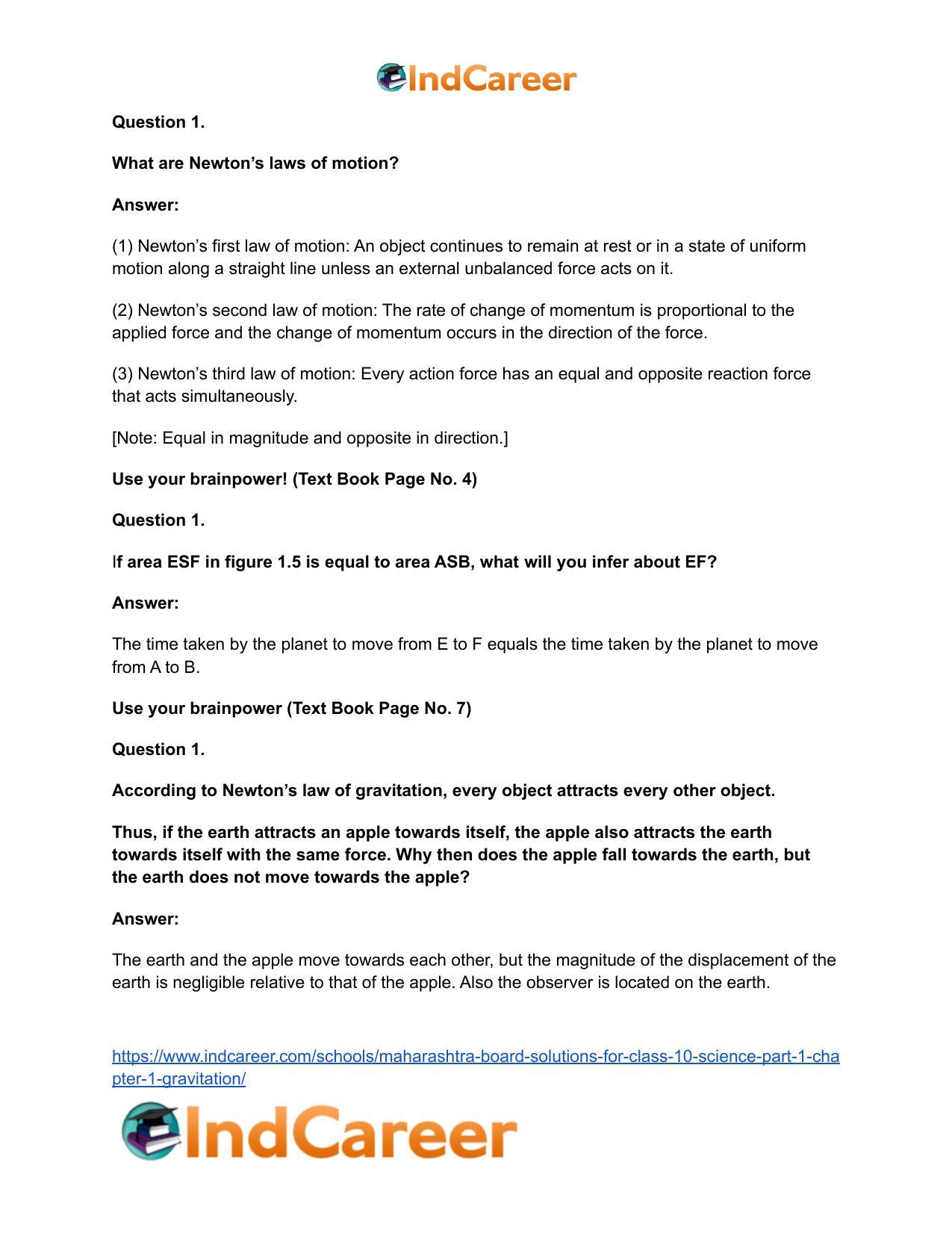 Maharashtra Board Solutions for Class 10- Science (Part 1): Chapter 1- Gravitation - Page 15