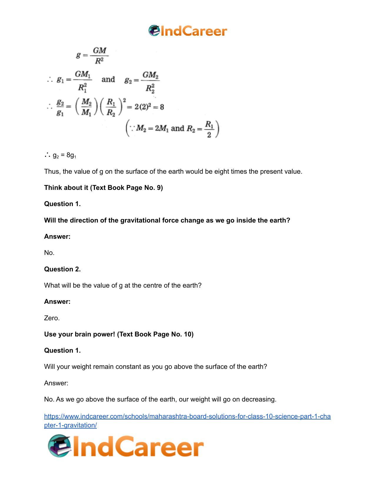 Maharashtra Board Solutions for Class 10- Science (Part 1): Chapter 1- Gravitation - Page 17