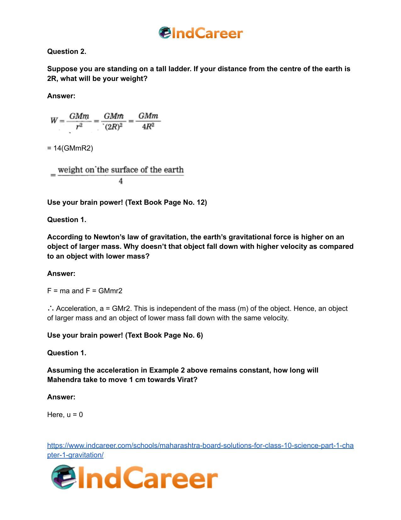 Maharashtra Board Solutions for Class 10- Science (Part 1): Chapter 1- Gravitation - Page 18