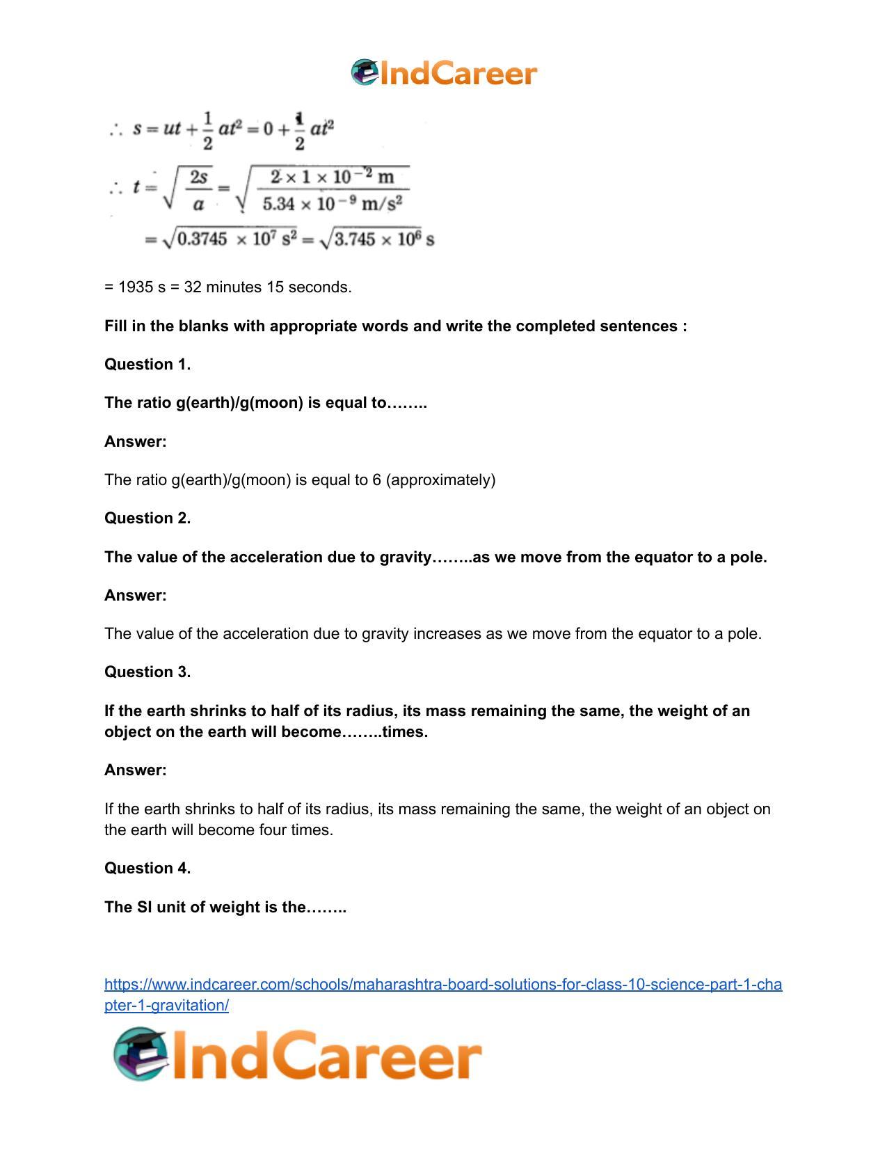 Maharashtra Board Solutions for Class 10- Science (Part 1): Chapter 1- Gravitation - Page 19