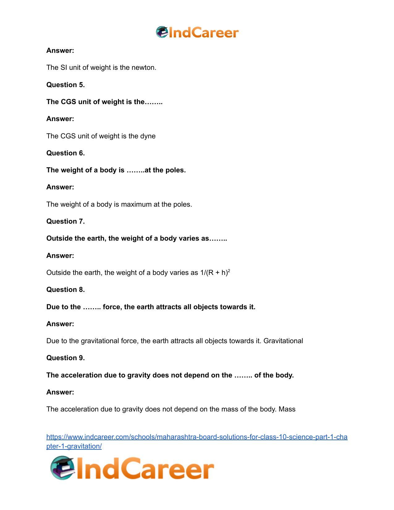 Maharashtra Board Solutions for Class 10- Science (Part 1): Chapter 1- Gravitation - Page 20