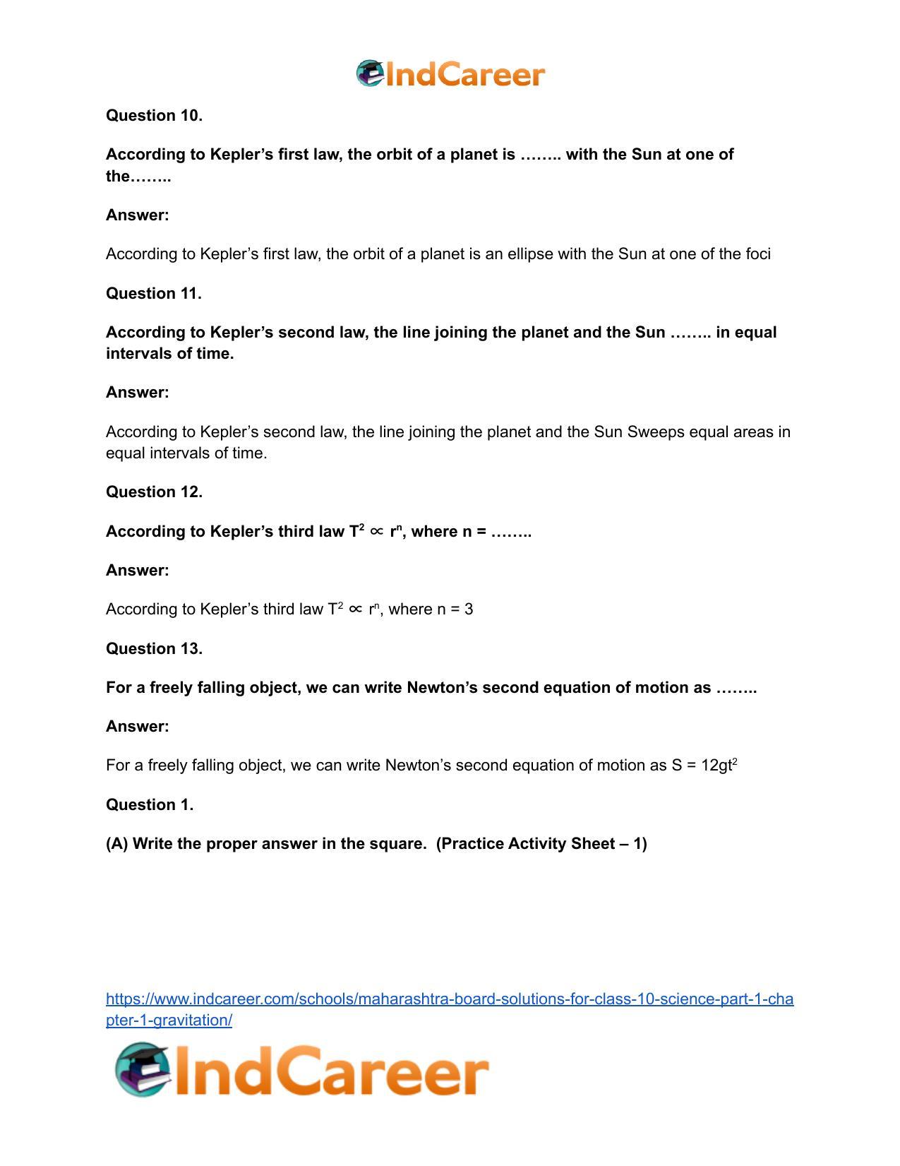 Maharashtra Board Solutions for Class 10- Science (Part 1): Chapter 1- Gravitation - Page 21