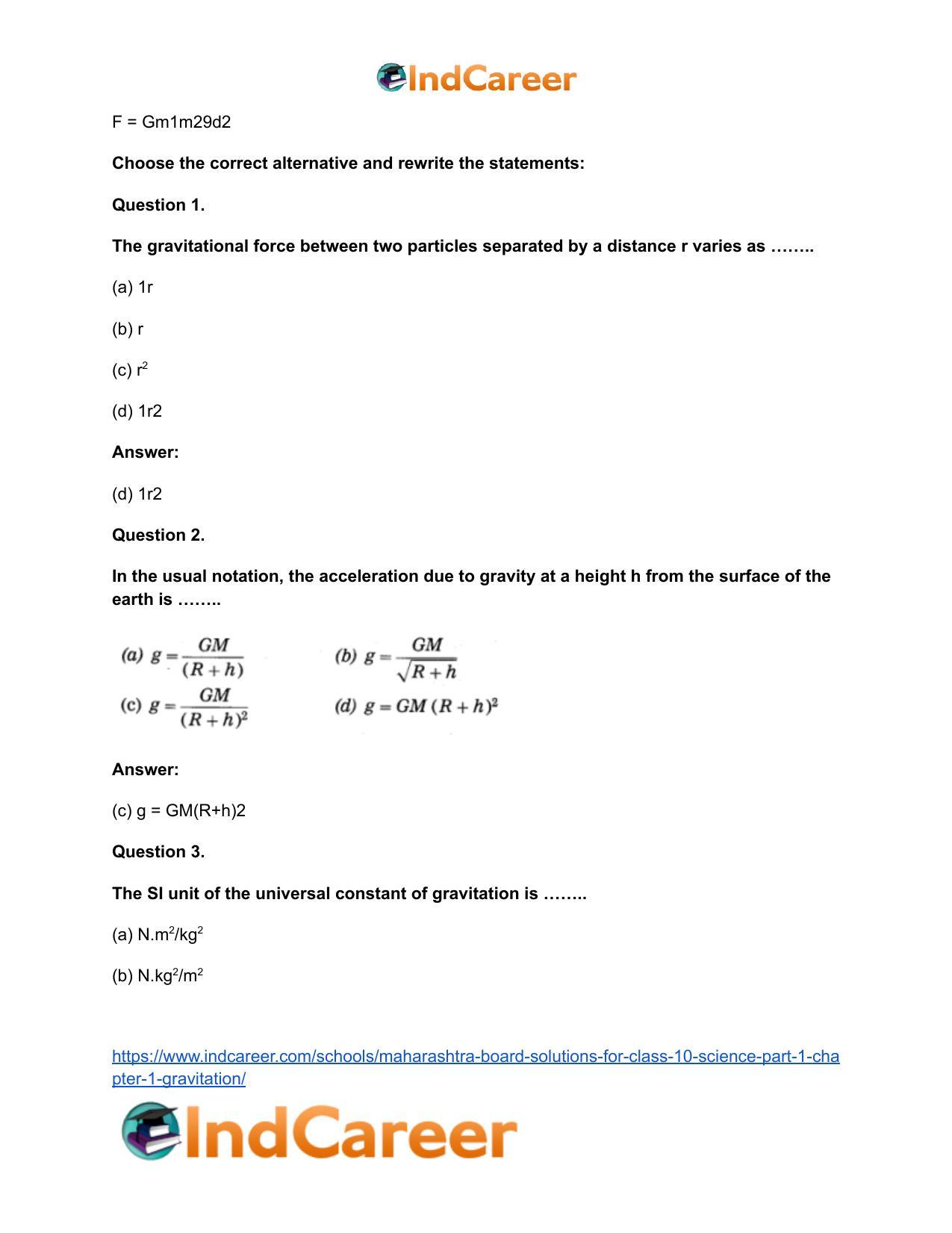 Maharashtra Board Solutions for Class 10- Science (Part 1): Chapter 1- Gravitation - Page 23