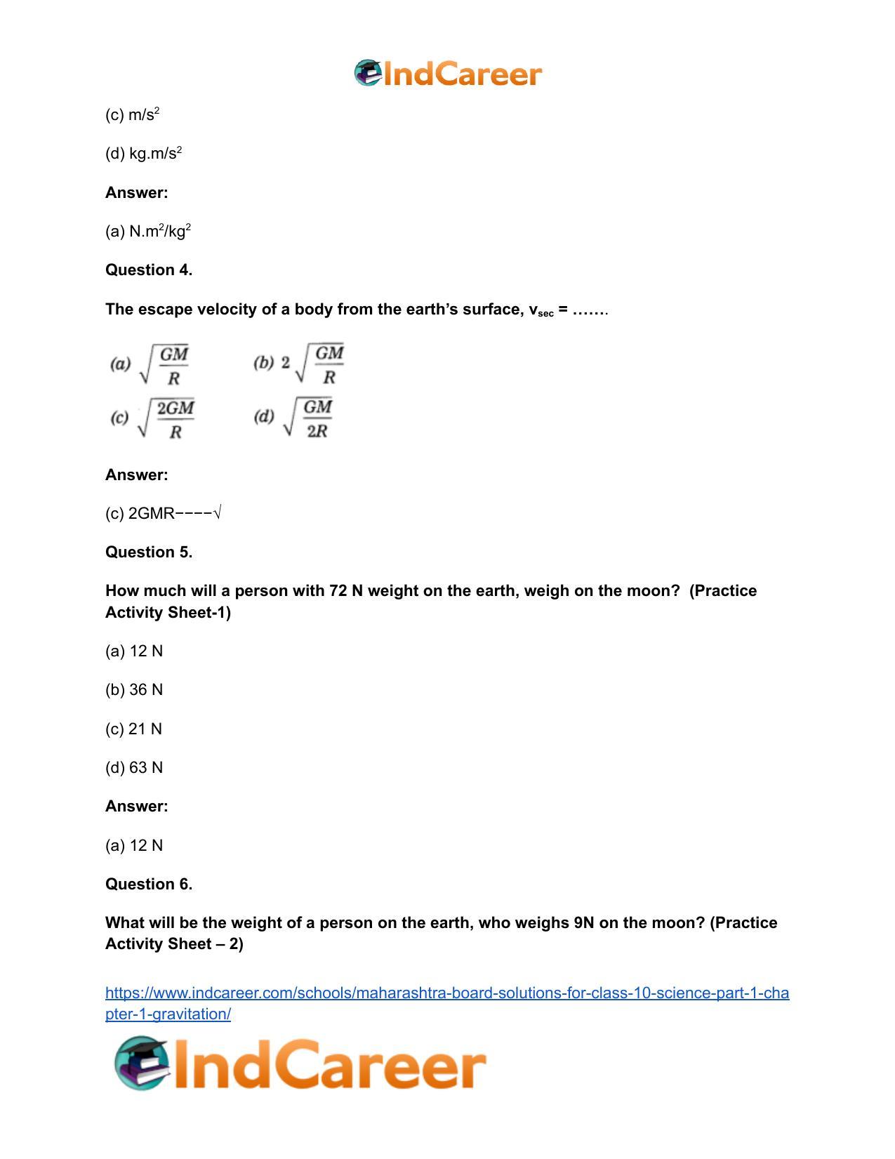 Maharashtra Board Solutions for Class 10- Science (Part 1): Chapter 1- Gravitation - Page 24