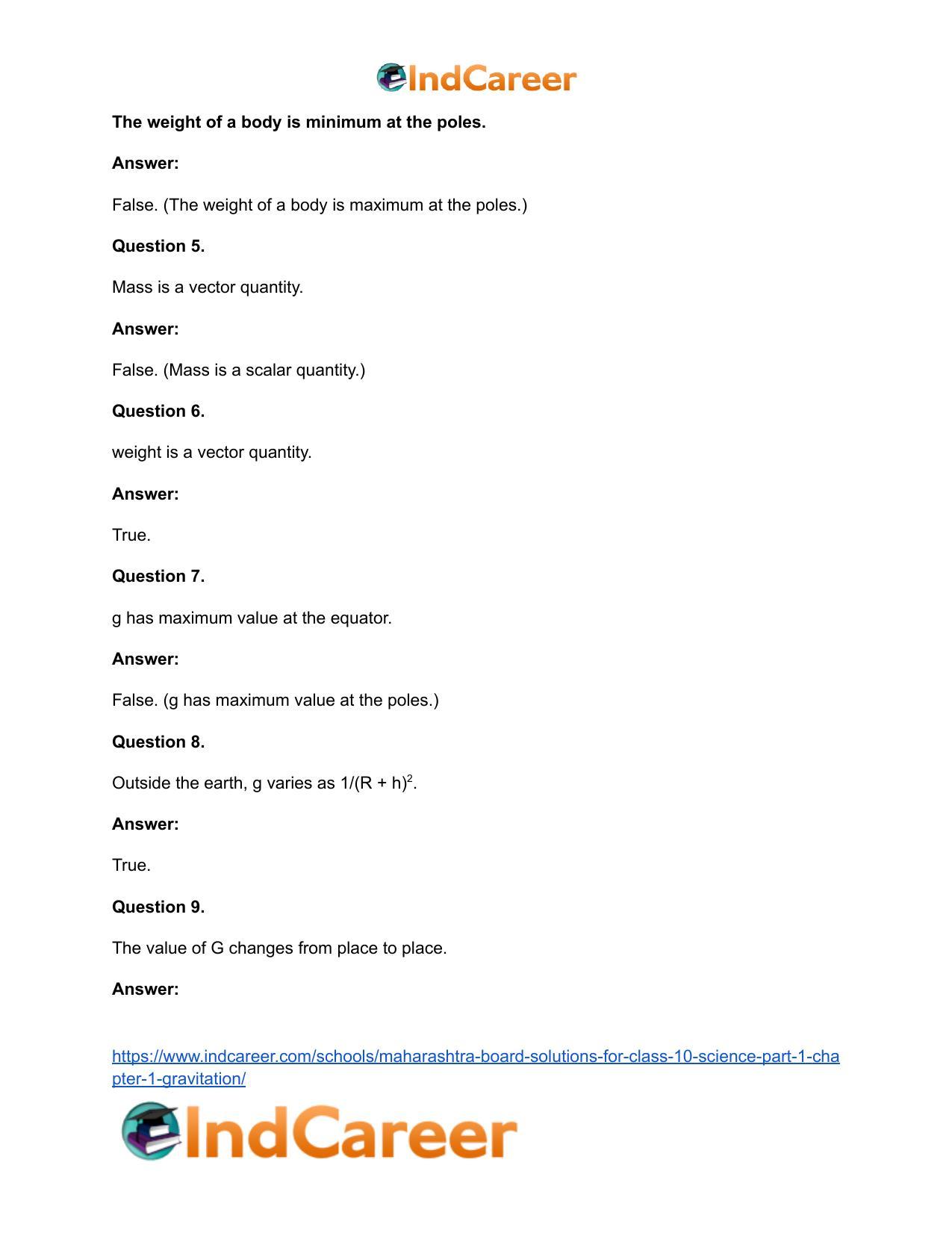 Maharashtra Board Solutions for Class 10- Science (Part 1): Chapter 1- Gravitation - Page 26