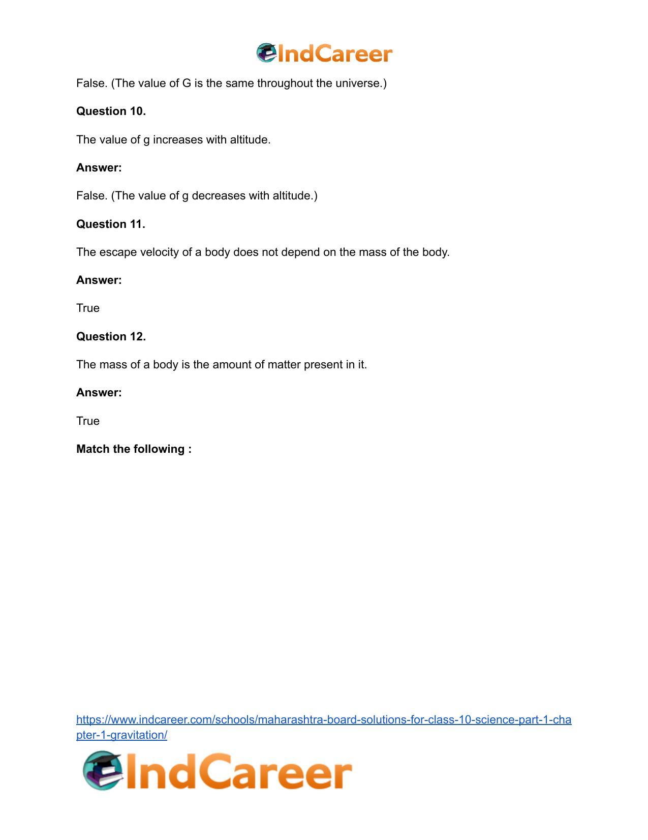 Maharashtra Board Solutions for Class 10- Science (Part 1): Chapter 1- Gravitation - Page 27
