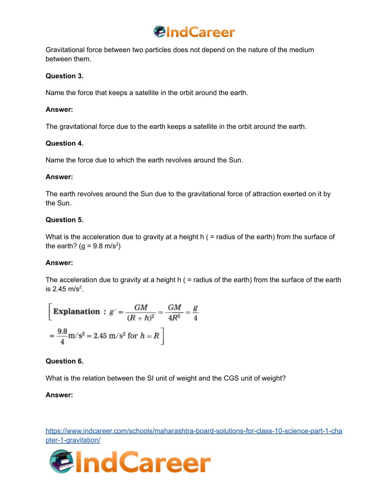 Maharashtra Board Solutions for Class 10- Science (Part 1): Chapter 1- Gravitation - Page 29