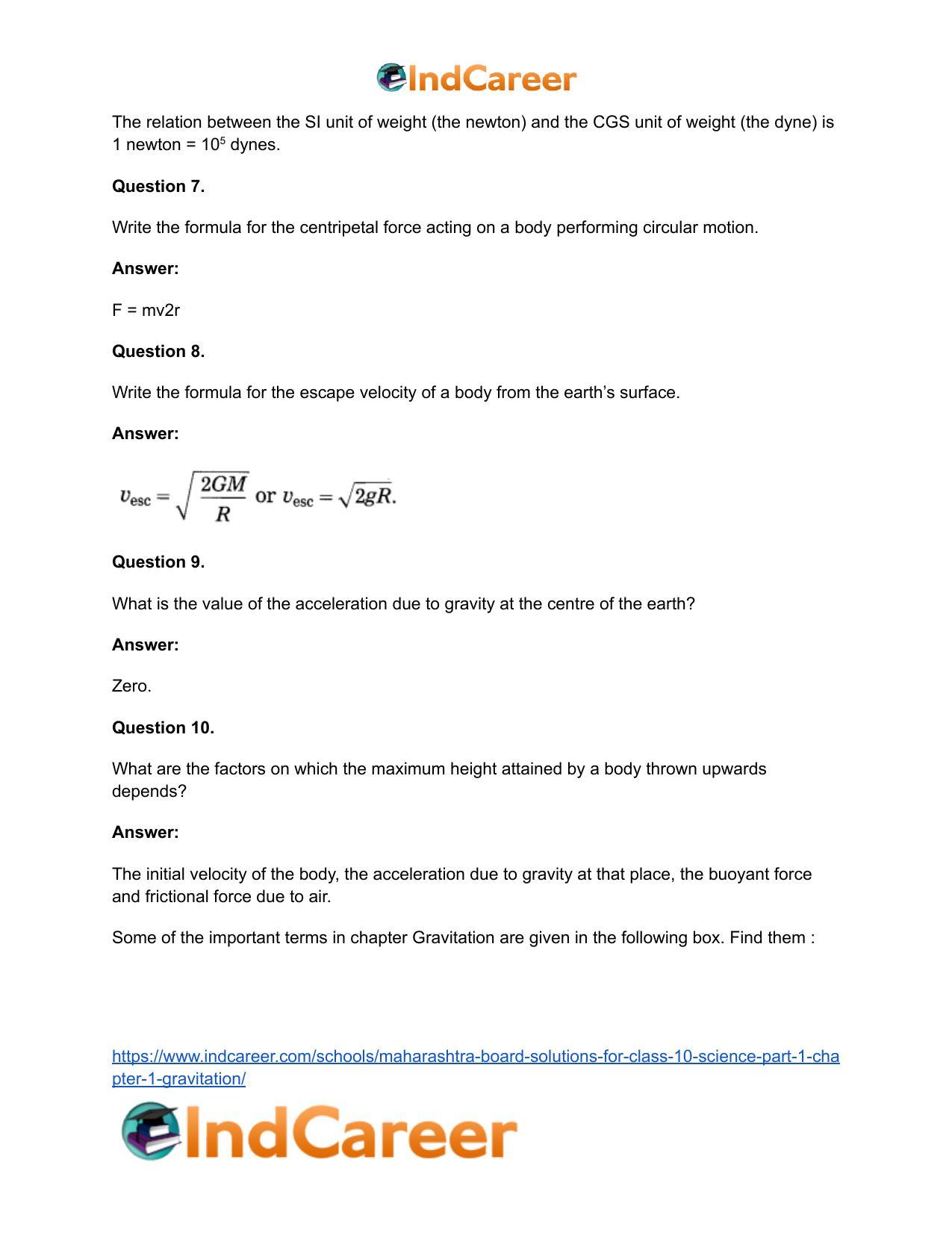 Maharashtra Board Solutions for Class 10- Science (Part 1): Chapter 1- Gravitation - Page 30