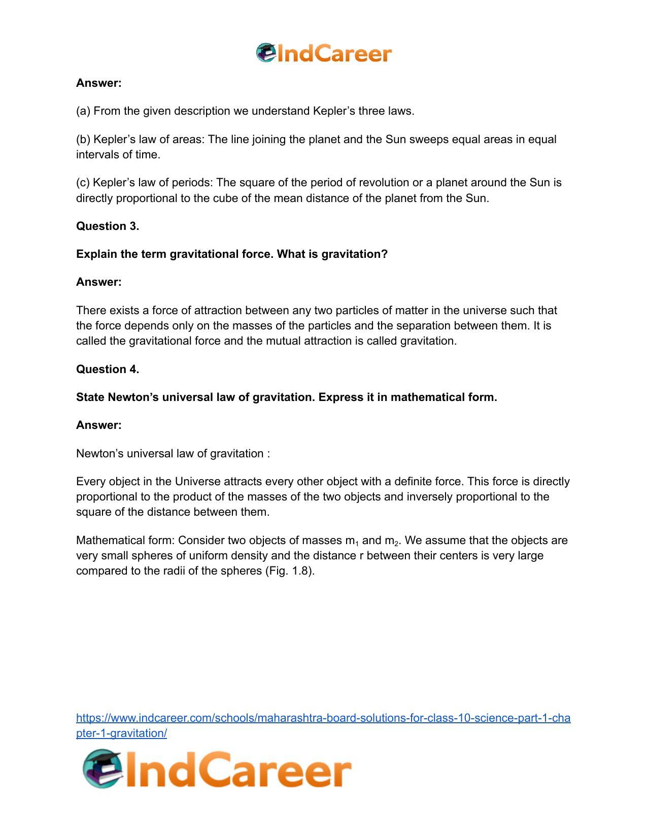 Maharashtra Board Solutions for Class 10- Science (Part 1): Chapter 1- Gravitation - Page 34
