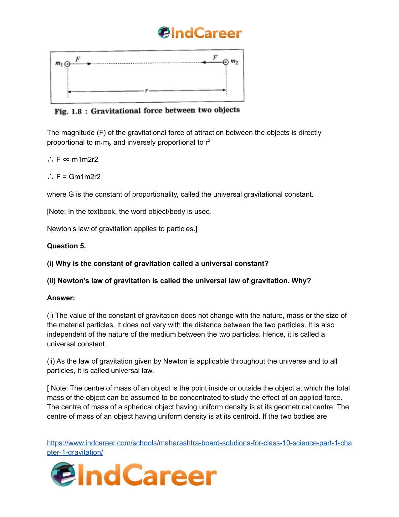 Maharashtra Board Solutions for Class 10- Science (Part 1): Chapter 1- Gravitation - Page 35