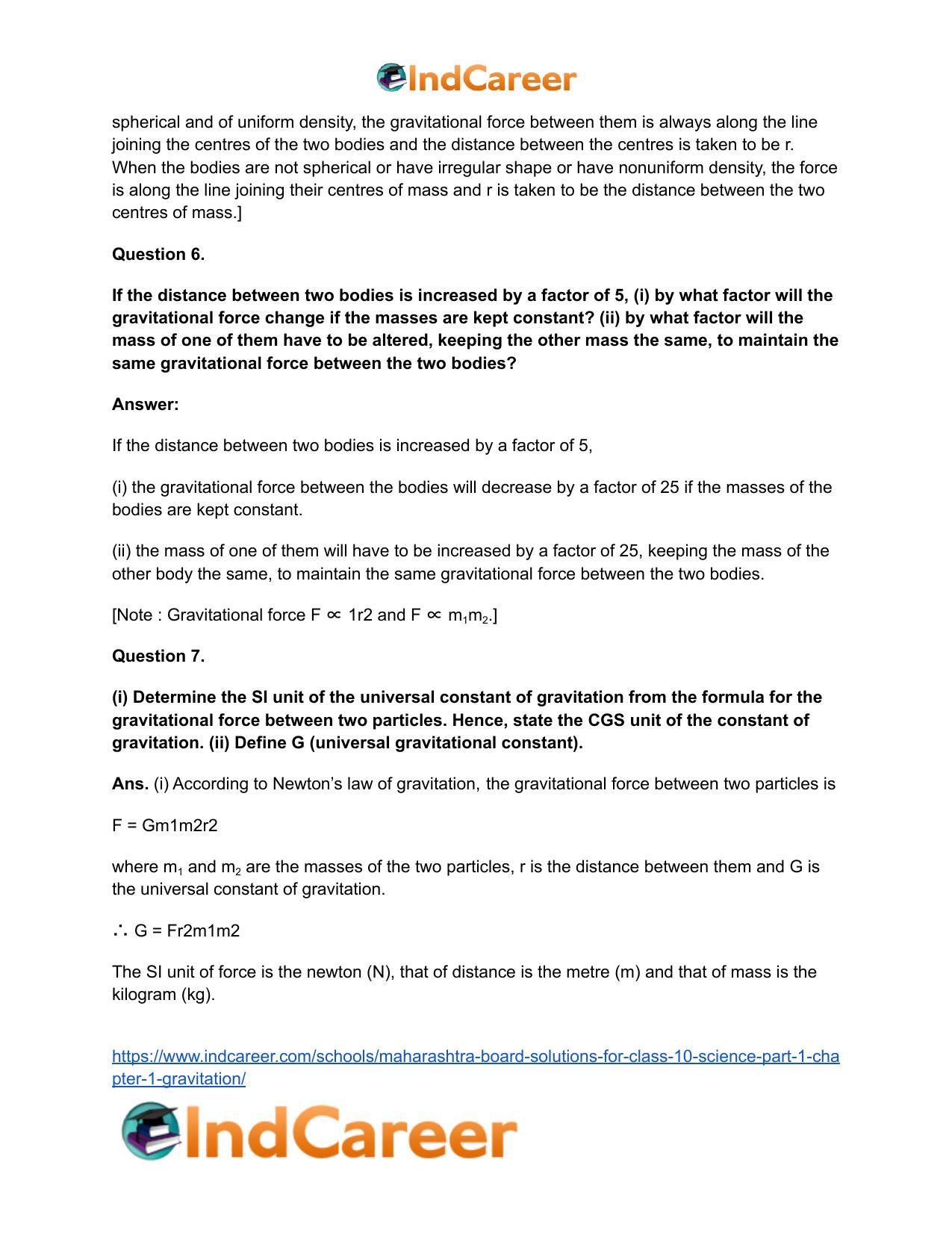 Maharashtra Board Solutions for Class 10- Science (Part 1): Chapter 1- Gravitation - Page 36