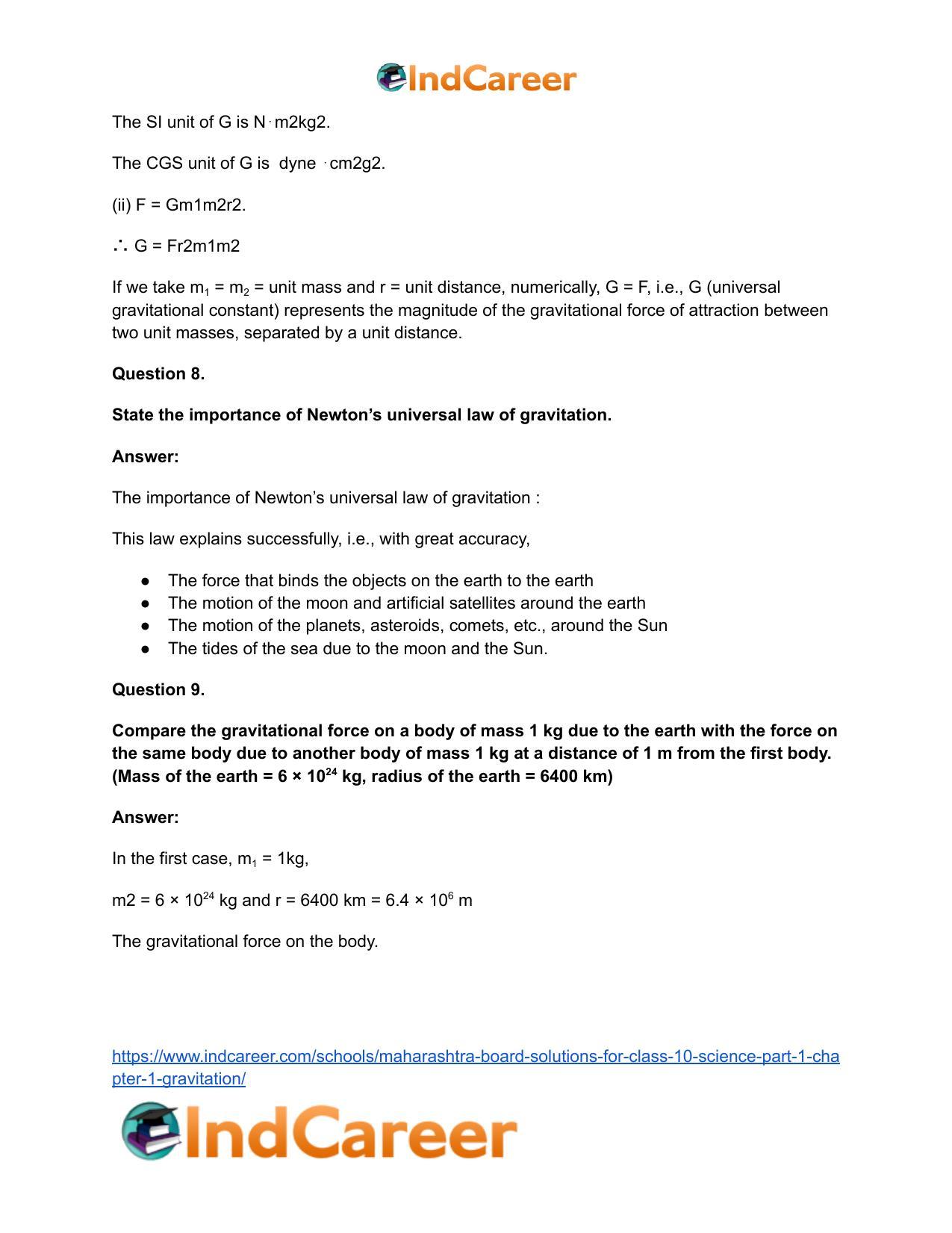 Maharashtra Board Solutions for Class 10- Science (Part 1): Chapter 1- Gravitation - Page 37