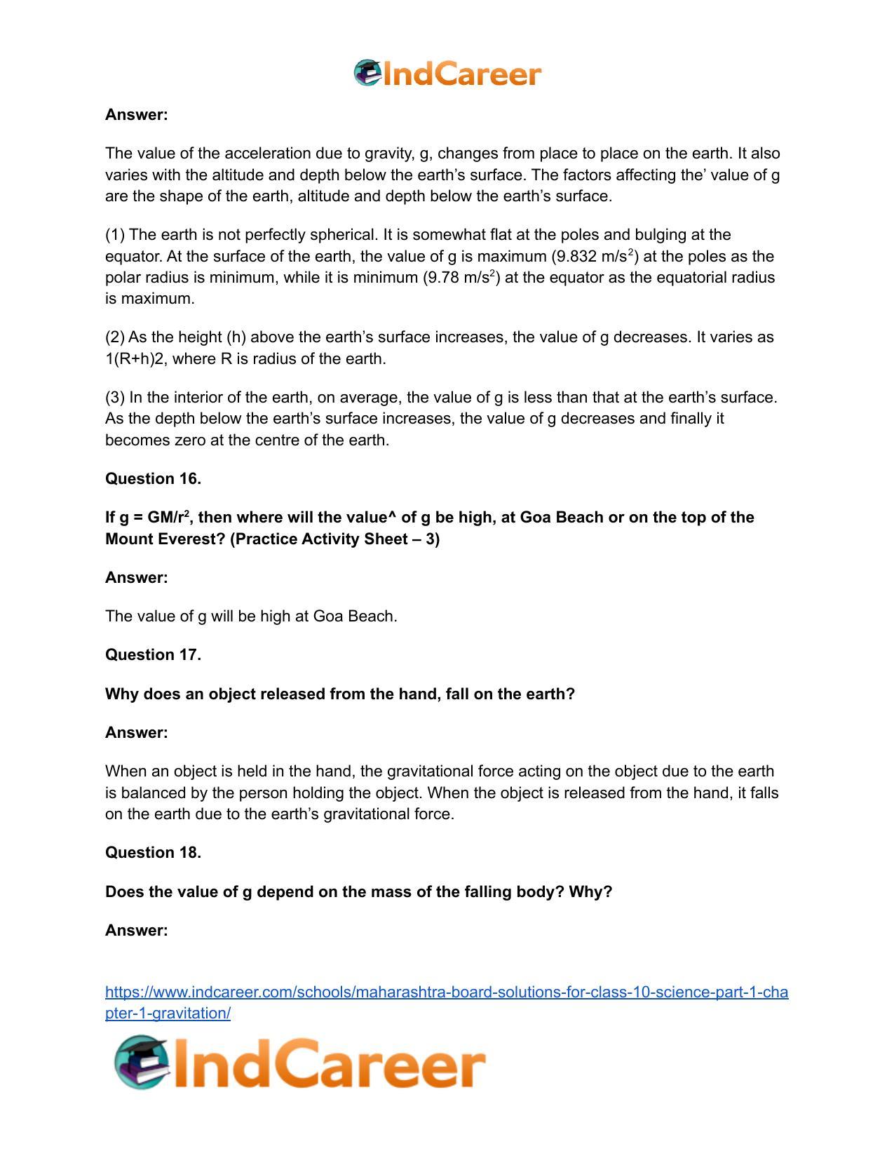 Maharashtra Board Solutions for Class 10- Science (Part 1): Chapter 1- Gravitation - Page 41