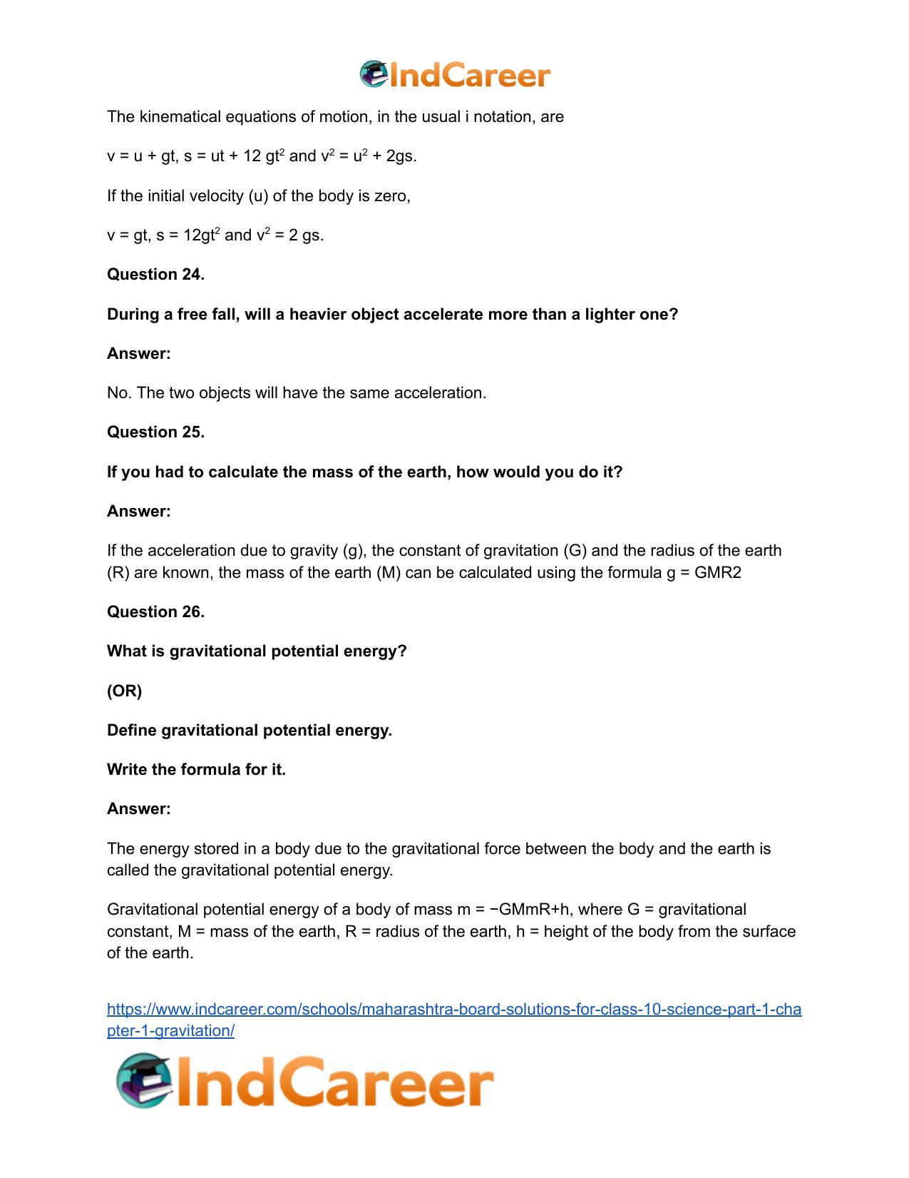 Maharashtra Board Solutions for Class 10- Science (Part 1): Chapter 1- Gravitation - Page 44