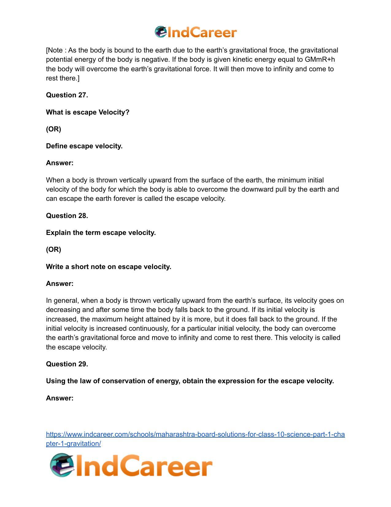 Maharashtra Board Solutions for Class 10- Science (Part 1): Chapter 1- Gravitation - Page 45