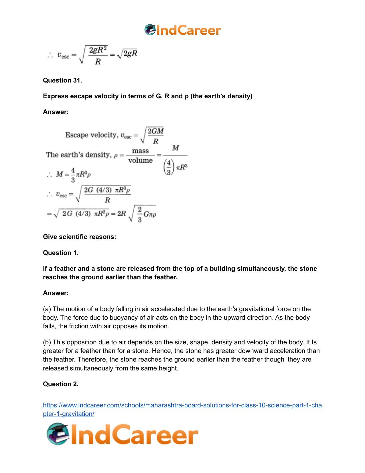 Maharashtra Board Solutions for Class 10- Science (Part 1): Chapter 1- Gravitation - Page 47